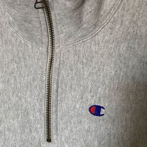 CHAMPION 1/4 Zip Gray Pullover Sweatshirt Size S